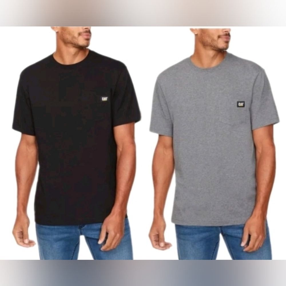 Caterpillar 2-pack Men's M Cotton Short Sleeve Pocket Logo Tshirt Black Gray